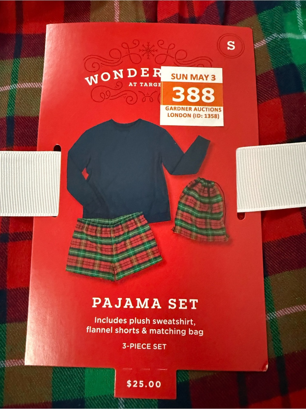 Wonder Shop Holiday Plaid Pajama Set 3-Piece Small NWT